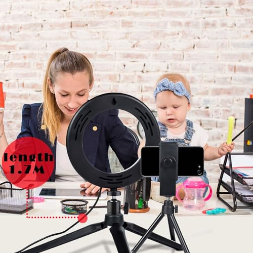 LED Ring Light 6" with Tripod Stand for Desk YouTube Video and Makeup, Mini Camera Light with Cell Phone Holder Desktop LED Lamp with 3 Light Modes & 11 Brightness Level (6 inch) - size: 6 inch with Tripod Stand