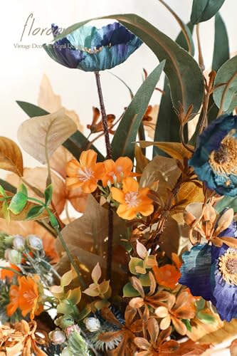 Floroom Artificial Greenery Stems Box Set, 39pcs with 8 Kinds of Faux Greenery Flowers Picks for DIY Bridal Bouquets Wedding Floral Arrangement Table Centerpieces, Earth Tones & Teal - color: Earth Tones & Teal