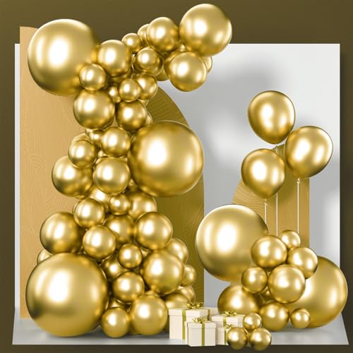 PartyWoo Gold Balloons 120pcs Different Sizes of 18 12 10 5 Inch Gold Balloon Arch Kit Garland for Birthday Wedding Anniversary Baby Shower Graduation Retirement Casino Party Decorations Gold-G101 - color: Gold-g101