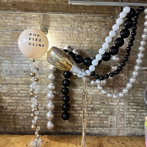 Black Linking Balloons, 120PCS Linked Balloon with Tail for Balloon Wall Arch and Chains, Quick Linkable Balloons for Wedding Birthday Baby Shower Engagement Graduation Party Decorations (6+10inch) - color: Black, size: 6+10 inch