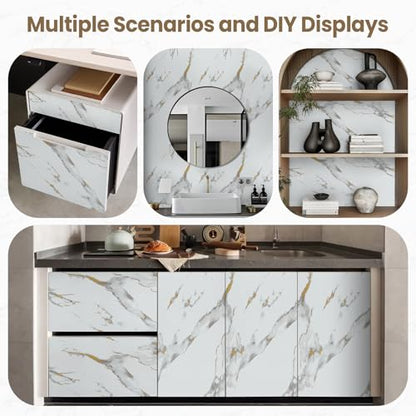practicalWs Glossy Marble Wallpaper Peel and Stick White/Gold Granite Contact Paper Removable Wall Paper for Kitchen Countertop Cabinet Furniture 17.7" x 78.7" - color: Gold/White, size: 17.7" x 78.7"