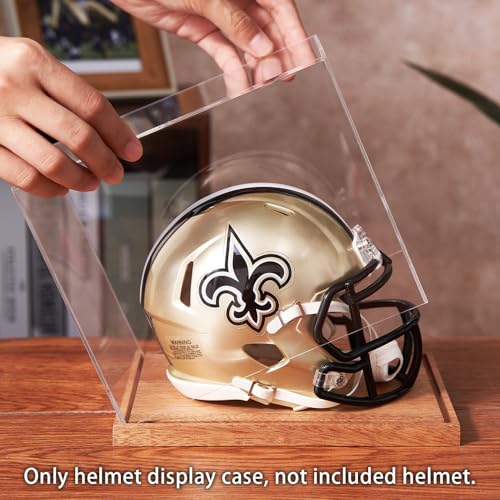 LITY Mini Helmet Display Case, No Assembly Required Acrylic Clear 1/2 Football Baseball Helmet Showcase, Solid Wood Base UV Protection Souvenirs and Collectibles Box, Ideal Gift for Sports Enthusiast - size: 1 Pack Mini Helmet