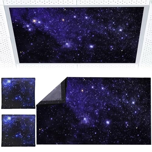 Torixqi 2pcs Fluorescent Light Covers - Light Covers for Ceiling Lights Classroom, Magnetic Light Filters for Office, Hospitals, Home 4 x 2 Feet (starry sky) - color: starry sky