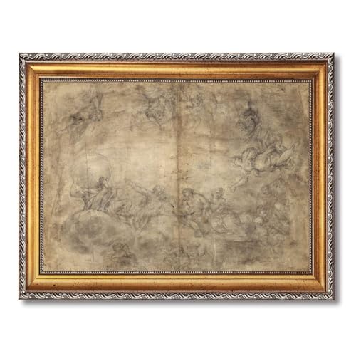 Vintage Framed Mythological Scene Wall Art Canvas Print Oil Paintings Reproduction World Classics Retro Elegant Poster Painting Pictures Wall Decor for Living Room Home Decor Decoration Art Print (24L"x36W",Gold Framed)