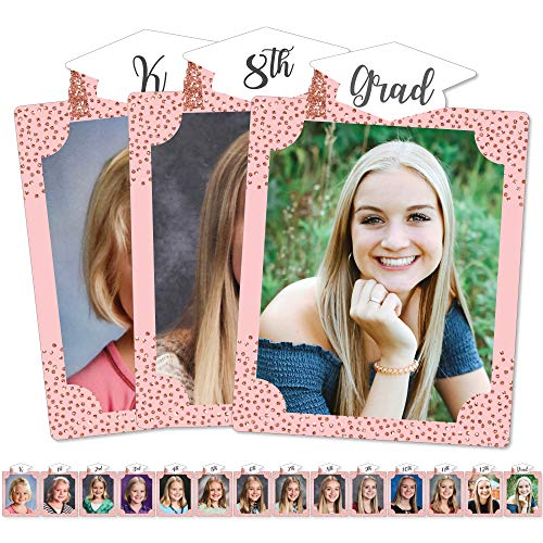 Big Dot of Happiness Rose Gold Grad K-12 School Photo Display Frame - 8x10 inch Graduation Memory Wall, Professional Photo Holder Set, DIY Graduation Party Decorations, Picture Display Board - color: Rose Gold Grad - Picturific Display