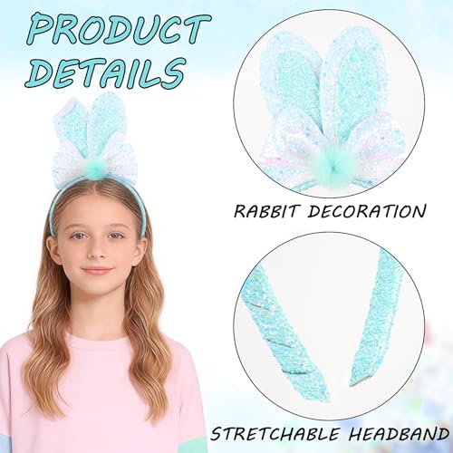 Totelux Easter Headband Bunny Ears Hair Band Glitter Sequins Rabbit Ears Hair Accessories for Women Girls Easter Party Favor Blue - color: Blue