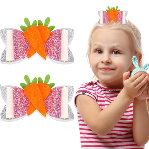 2pcs Easter Bunny Bow Hair Clips - Cute Carrot with Bowknot Design, Adorable Spring Hair Accessories for Women, Girls & Kids, Easter Party Decoration