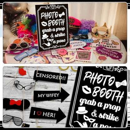 Briwooody Photo Booth Sign with Stand Retro Background Table for Indoor and Outdoor Party Theme Event Photography Props Desktop Decoration Supplies - style: Classic