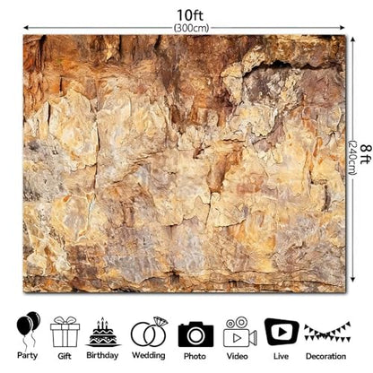 10x8FT Polyester Stone Cave Background Sand Yellow Rock Textured Photography Backdrop Supplies for Outdoor Archaeology Theme Birthday Party Banner Decoration Photo Booth Studio Props - size: 10x8FT