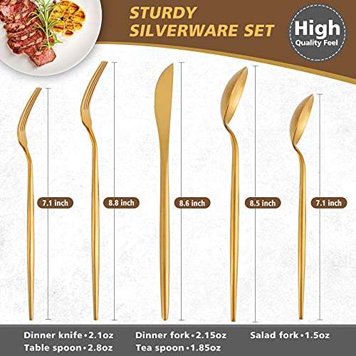 Matte Gold Silverware Set, Oliviola 60-Piece Stainless Steel Flatware Cutlery Set Service for 12, Satin Finish Kitchen Utensil Set, Dishwasher Safe - color: Gold, size: 60-piece