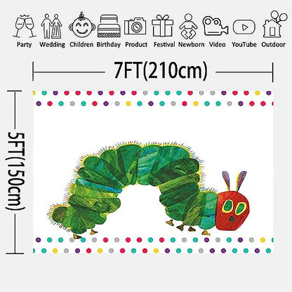 7x5FT Rainbow Color Insect Cartoon Kids Boy Girl Cake Table Banner Background, Caterpillar Theme Party Photo Booth Studio Props RBJMYLU228 - size: polyester microfiber fabric-7x5ft