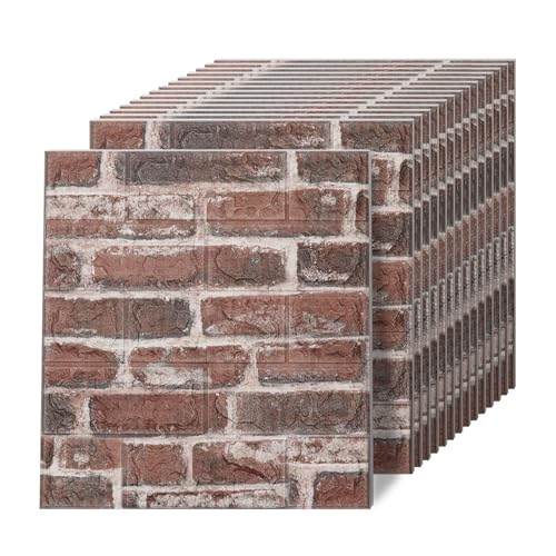 3D Wall Panels Peel and Stick in Red White Stone, 20 PCS XPE Foam 3D Wallpaper, Faux Brick Wall Panels for Bedroom, Stairs, Kitchen - color: Red Brick, size: 20PCS