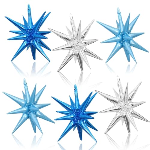 Blue Silver Star Balloons, 22 Inch Royal Blue Silver Foil Explosion Star Balloons, Light Blue Silver Spike balloon star Cone Balloon for Birthday Graduation Anniversary Party Decorations - color: Dark Blue Silver Blue