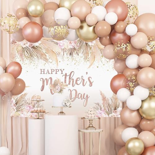 Mocsicka 7x5ft Mothers Day Backdrop Banner Boho Happy Mother's Day Photo Background Party Decorations Pampas Grass Thanks Mom Mother Day Decorations Banner Photo Booth Props - size: 7x5ft