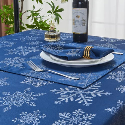 Cloth Napkins Set of 8–Square Jacquard Sparkling Metallic Snowflake Fabric Polyester Washable Reusable Cloth Napkins for Kitchen Dinner Dining Restaurant Wedding Table(Navy Silver/17x17 Inch) - color: Navy Silver