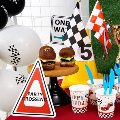 WERNNSAI Race Car Birthday Party Decorations - 10PCS Funny Car Party Signs Decorations for Boys Kids Racing Birthday Supplies Racing Cars Route 66 Sign for Birthday Anniversary Home Yard Wall Decor - style: Race Car