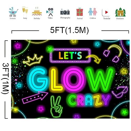 Neon Glow Party Decorations Supplies Backdrop 5x3ft Glow in The Dark Let’s Glow Banner Photography Background Birthday Sleppover Graffiti Splash Paint Black Light Kids Photo Booth - size: 5x3ft