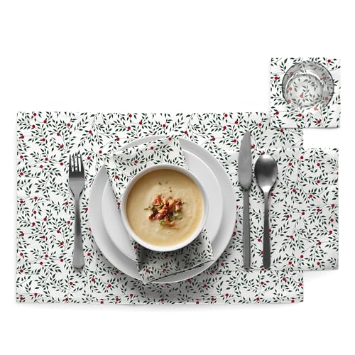 MY DRAP 100% Cotton Luncheon Napkins - Leaves Xmas (7.8 x 7.8 in - 12 Units Per Roll) Sustainable Single-use Perfect for Christmas, Holiday, Events, Hosting, Winter Party - color: Leaves