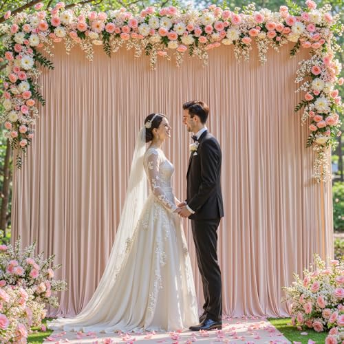 Nude Blush Backdrop Curtains-Wrinkle-Free Polyester Photography Drapes Party Curtain Background for Baby Shower Wedding Decorations- 8 X10FT - color: Nude Blush, size: W4' X H10'(2 Panels)