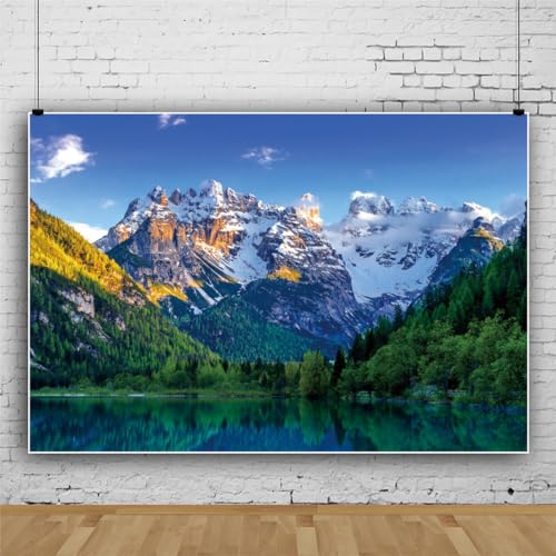 YongFoto Outdoor Nature Scenery Backdrop 6x4ft Lake Mountains Forest Pine Blue Sky Spring Photography Background Party Banner Room Decor Travel Portraits Photoshoot Wallpaper Photo Studio Props - color: Style 4, size: 6ftx4ft