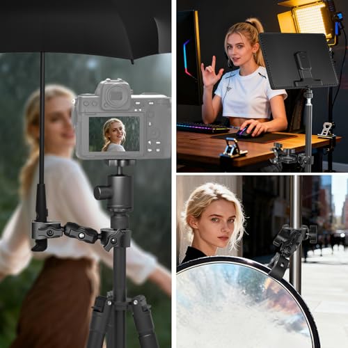 NEEWER Double Super Clamp Mount with Magic Arm, 360° Umbrella Flag Pole Clamp Holder for Desk Photo Studio Light Stand Photography Reflector Scrim Cross Bar Motorcycle Handlebar Stroller Chair, CA160 - style: CA160