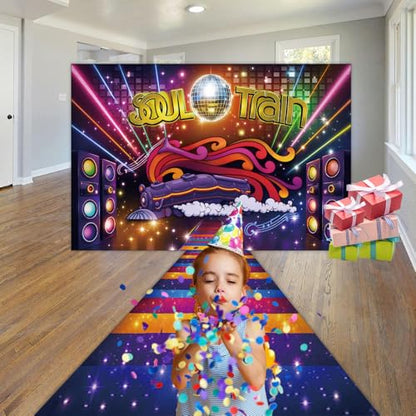 2 Pcs Retro 70's and 80's Neon Glow Photo Background Polyester Fabric Colorful Disco Dancing Prom Party Theme Photography Backdrop Runway Carpet Decoration Studio Props Banner