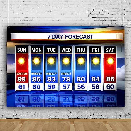 Weather Forecast Backdrop 5x3ft Seven-Day Broadcast Sunny Day Photo Background Business Study Portrait Studio Prop Wallpaper RBJMYLU213 - size: polyester microfiber fabric-5x3ft