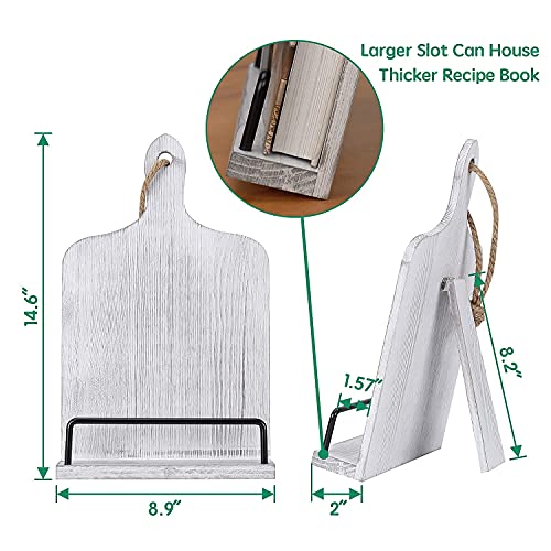 Soligt Cookbook Stand for Kitchen Counter Adjustable Recipe Book Holder Rustic Wood Cutting Board Style - White - color: White