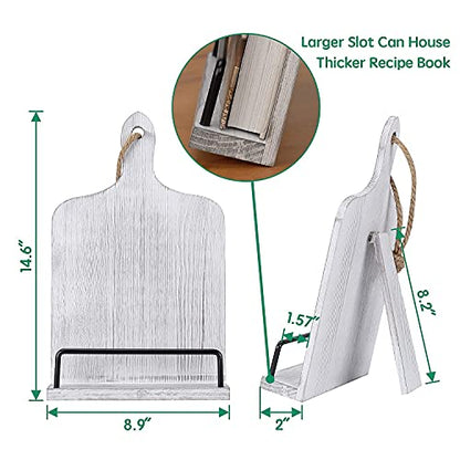 Soligt Cookbook Stand for Kitchen Counter Adjustable Recipe Book Holder Rustic Wood Cutting Board Style - White - color: White