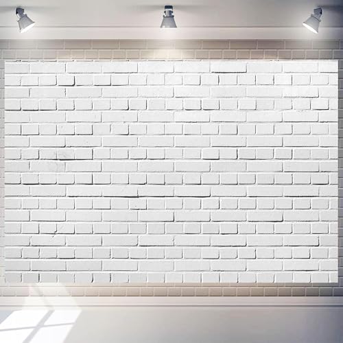 White Brick Wall Photo Backdrop 7 x 5 ft Polyester Fabric Vintage White Grey Stone Wall Background Kids Adults Portrait Photo Booth for Birthday Graduation Party Home Decoration Banner - color: WHITE, size: 7x5 FT