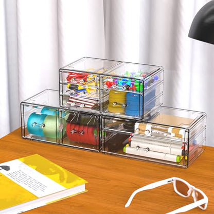 Cq acrylic Clear Stackable Storage Drawers,Plastic Makeup Organizer and Bathroom Storage Bins WIth 9 Drawers For Make up,Medicine,Craft,Pen,Beauty and Office Supply Organizer - size: Large 9 Drawers