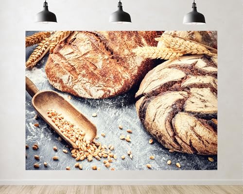 Trykid 6x4ft Artisan Bread Wheat Grain Backdrop Wooden Scoop Rustic Kitchen Scene Photography Background Food Festival Event Decoration Tapestry Photo Booth Prop Fabric - size: 6x4ft
