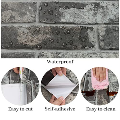 VaryPaper 15.7''x78.7'' Grey Brick Wallpaper Peel and Stick 3D Faux Brick Wall Paper Roll Waterproof Self Adhesive Removable Brick Contact Paper for Walls Bedroom Bathroom Kitchen Backsplash Fireplace - color: Grey Brick, size: 15.7" x 78.7"