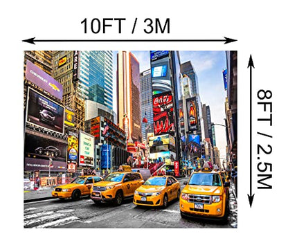 Fabric 10x8ft New York City Time Square Backdrop Broadway Street Taxi Photography Background City Cityscape Skyscraper NYC Themed Party Birthday Adult Portrait Studio Banner Booth Props - size: 10x8ft