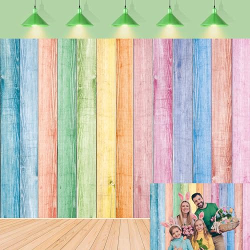 Colorful Wood Backdrop Easter Rainbow Pastel Rustic Wooden Wall Floor Texture Photography Background Spring Easter Kids Adult Baby Shower Birthday Party Decor Banner Portrait Photo Props (7x5FT) - size: 7x5FT