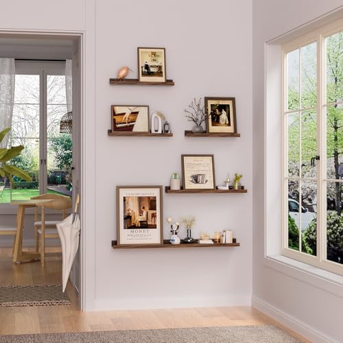 Heimlove 24 inch Picture Ledge Shelf Set of 8,Long Floating Shelves for Wall,Walnut Picture Shelf with Lip for Wall Decor,Living Room Bedroom Bookshelf Photo Frames Nursery Book Shelves for Storage - color: Walnut, size: 24 inches set of 8