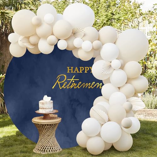 Navy Blue Marble Happy Retirement Round Backdrop Cover 7.2x7.2ft Happy Retirement Circle Backdrop Cover Calm Navy Blue Marble Texture Photography Background for Men Party Decor Portrait Props