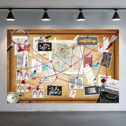 15X10FT Crime Scene Decorations Backdrop Murder Mystery Party Photo Backdrop Detective Photography Background Halloween Spy Party Decorations Background Board Banner Photo Booth Prop Wall Decor - size: 15X10FT