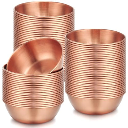 Tanlade 50 Pcs Metal Sauce Bowls 3.2 Inch Round Stainless Steel Seasoning Dishes Cups Mini Saucers Plates Small Sushi Dipping Bowls for Prep Ramekins Kitchen Party Supplies(Rose Gold) - color: Rose Gold