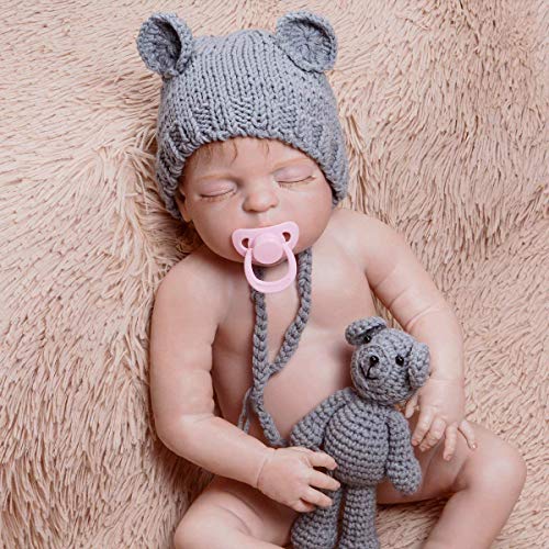 Newborn Baby Photo Shoot Props Boys Girls Crochet Knitted Hat Bear Hat Beanie with Bear Dolls Photography Props - color: Gray