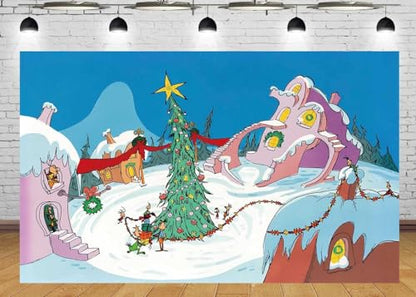 7x5ft Welcome to Whoville Backdrop Snow Winter Whoville Christmas Banner Christmas Village Party Photography Background Xmas Birthday Baby Shower Party Supplies Decoration - size: 7X5Ft