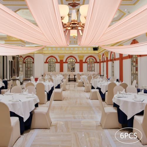 Light Pink Ceiling Drapes for Wedding, 6 Panels 5FT*20FT Wedding Arch Draping, Chiffon Fabric Backdrop Drapes, Wedding Ceiling Decorations - color: 6 Panels 5FT*20FT, Light Pink