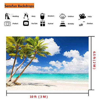 Sensfun 10x6.5ft Beach Scene Photo Booth Backdrops Vinyl Blue Sky Coconut Palm Trees on White Sandy Beach Photography Background for Summer Wedding Party Photographer Photo Studio Video Props(WP128) - color: WP128, size: 10x6.5ft