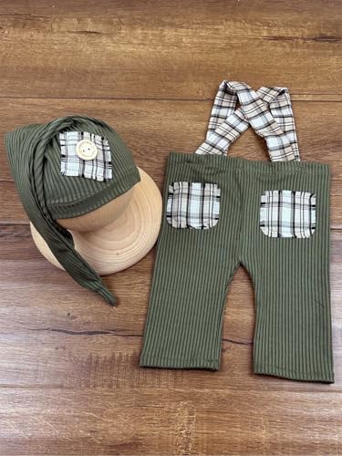 Newborn Baby Boy Suspender Pants Photo Outfits Gentleman Photography Outfit Girl - color: Beige2