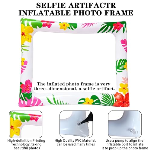 29 PCS Hawaiian Party Photo Booth Props Kit, LMSHOWOWO Inflatable Hawaiian Photo Booth Frame Selfie Frame, Funny Summer Luau Photo Booth Props for Hawaiian Tropical Tiki Summer Pool Party Supplies - color: Colorful Hawaiian