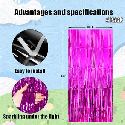 Valentines Day 4 Pack 3.3 * 8.3 ft Foil Curtain Metallic Tinsel Fringe Curtains Photo Booth Props Backdrop for Birthday Wedding Engagement Baby Shower Christmas Holiday Celebration Partyl,Hot Pink - color: Hot Pink, size: 4 Pack