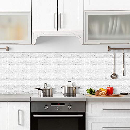 Yipscazo 10-Sheets Peel and Stick Backsplash for Kitchen Slate White Stick on Backsplash for Bathroom Self-Adhesive Wall Tiles for RV, Laundry Room(12"X12") - color: Slate White