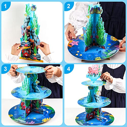 Under The Sea 3 Tier Ocean Cupcake Stand - First Birthday Decorations for Boy - Shark & Mermaid Party Supplies