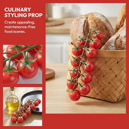 Leadigol Artificial Cherry Tomatoes String - 8.46 Inch Lifelike Fake Fruit Decor, Foam Photography Props, Red Tomatoes for Kitchen & Table Centerpiece(Red)