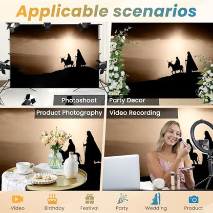 5x7ft Photography Backdrop Christmas Religious Joseph Mary Baby Jesus Donkey Bethlehem City Photo Backdrop Photography Background for Photoshoot Portrait Video Party Photo Studio Prop Booth - color: Color2